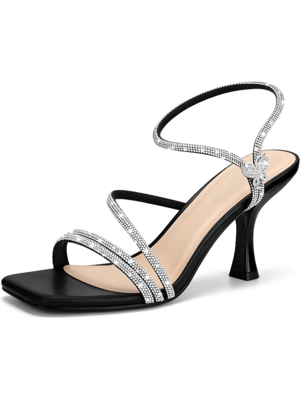 〽️Women Black Elegant Strappy Kitten Heel Square Toe Ankle Strap Wedding Sandal